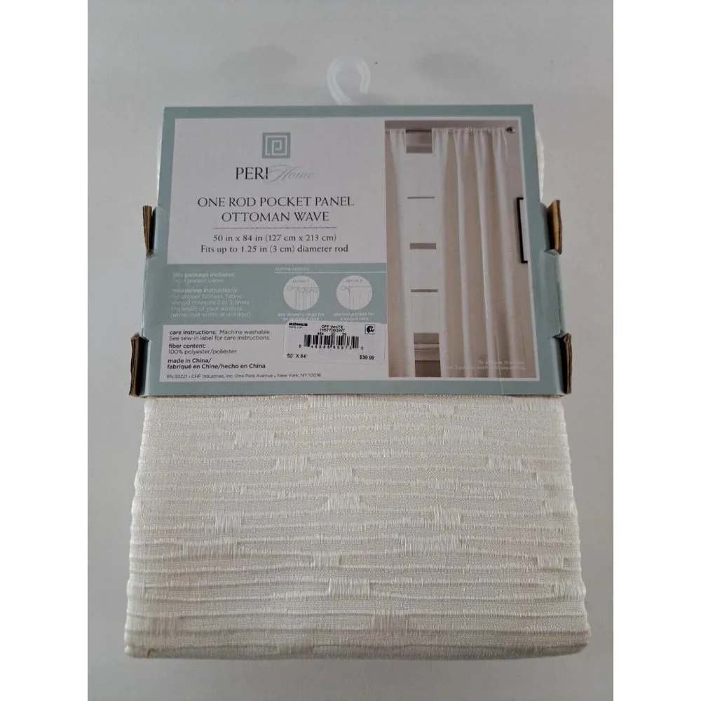 NEW Kohls Peri Home Curtain Panel Off White Ottoman Wave Textured 50x84